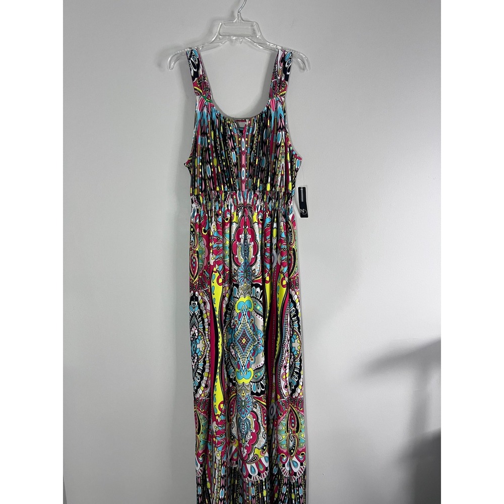 New Directions Womens Sleeveless Smocked Waist Maxi Dress Coral Aqua M6075A623 L
